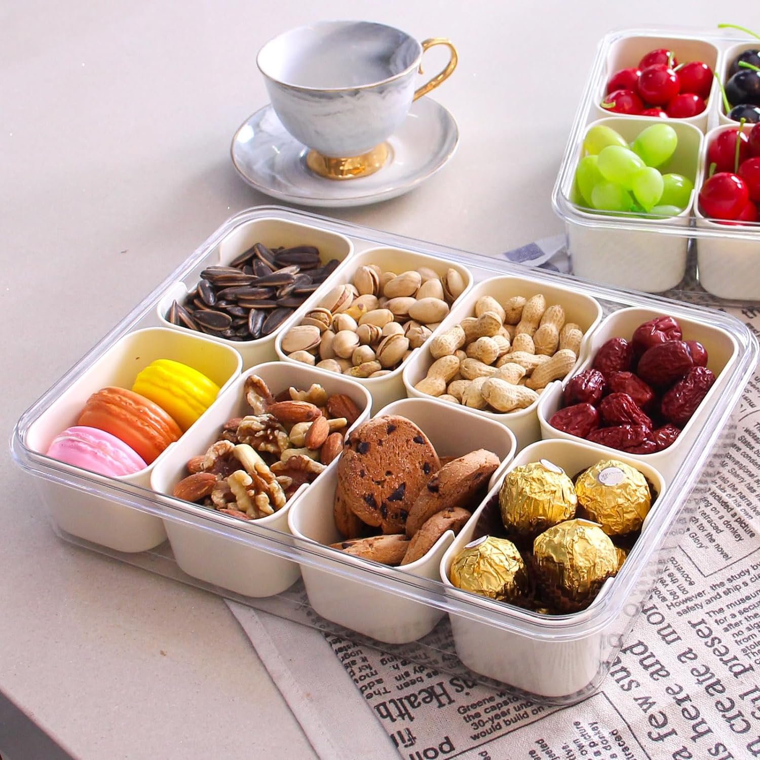 Sealed Food Storage Divided Serving Tray with Lid and Handle Snack and Food Containers