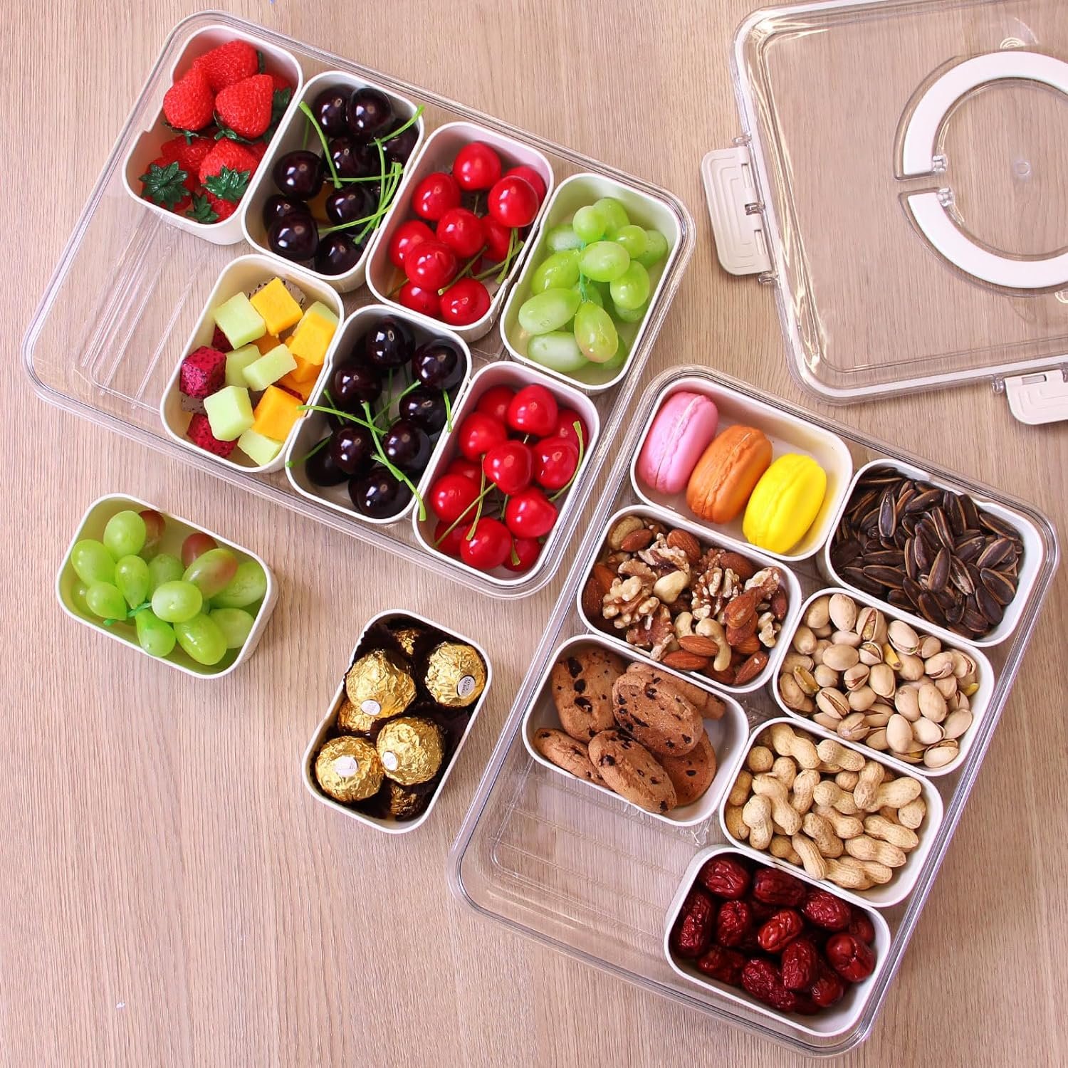 Sealed Food Storage Divided Serving Tray with Lid and Handle Snack and Food Containers