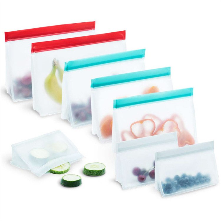Reusable PEVA Food Bag Freezer Stand Up Food Storage Silicone Bag Leakproof Top Kitchen Organizer Fresh Shut Bags BPA Free