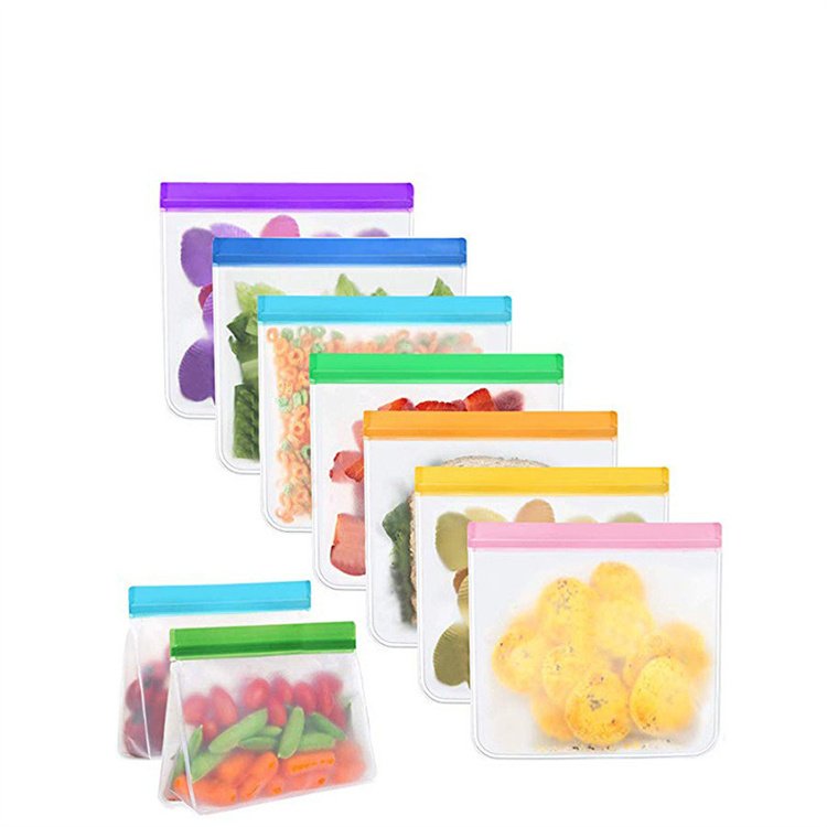 Reusable PEVA Food Bag Freezer Stand Up Food Storage Silicone Bag Leakproof Top Kitchen Organizer Fresh Shut Bags BPA Free