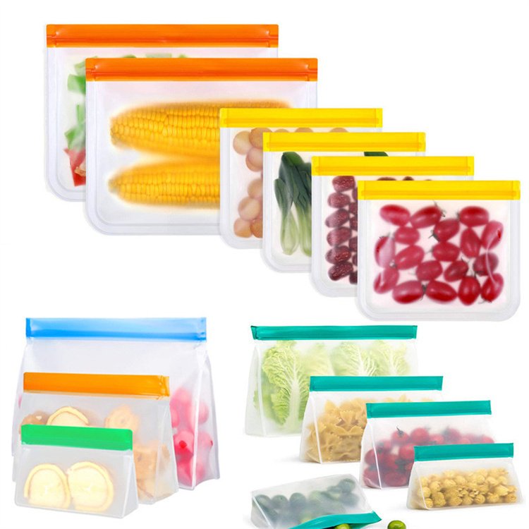 Reusable PEVA Food Bag Freezer Stand Up Food Storage Silicone Bag Leakproof Top Kitchen Organizer Fresh Shut Bags BPA Free