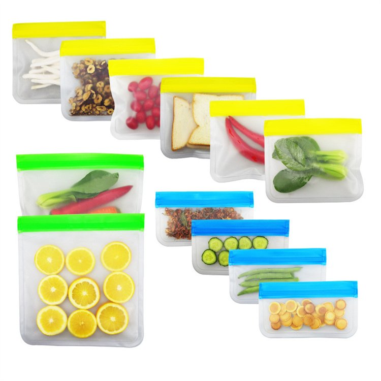 Reusable PEVA Food Bag Freezer Stand Up Food Storage Silicone Bag Leakproof Top Kitchen Organizer Fresh Shut Bags BPA Free