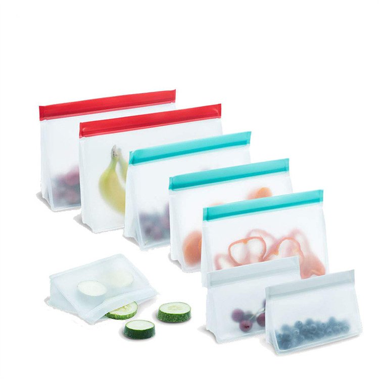 Reusable PEVA Food Bag Freezer Stand Up Food Storage Silicone Bag Leakproof Top Kitchen Organizer Fresh Shut Bags BPA Free