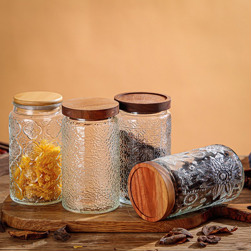 household glass storage jar wood lid custom food storage jar kitchen