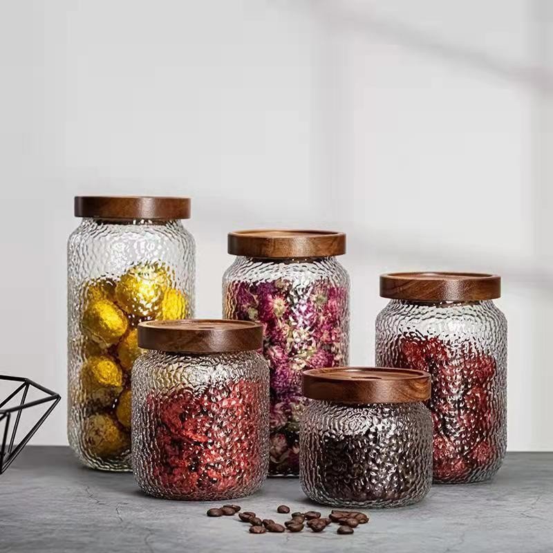 household glass storage jar wood lid custom food storage jar kitchen