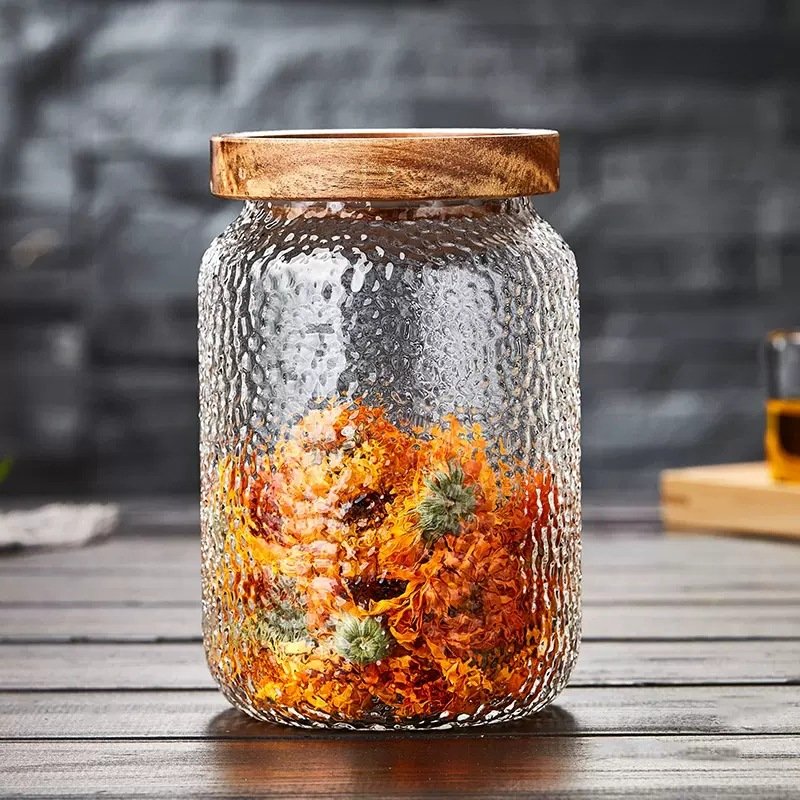 household glass storage jar wood lid custom food storage jar kitchen