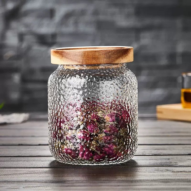 household glass storage jar wood lid custom food storage jar kitchen
