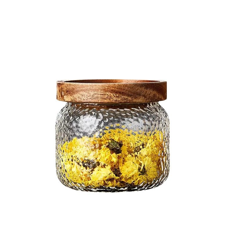 household glass storage jar wood lid custom food storage jar kitchen