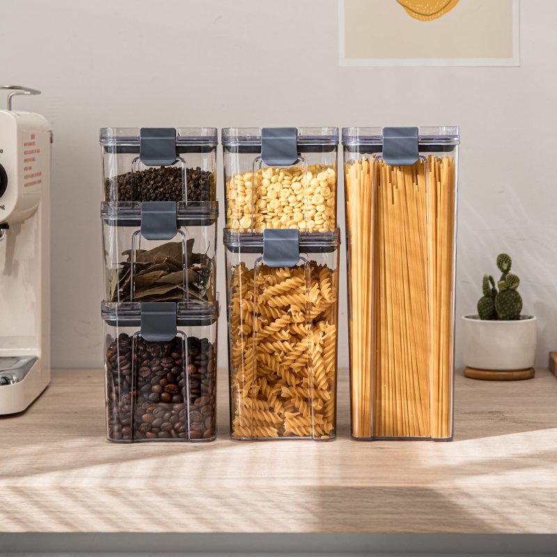 BPA Free Airtight Stackable Food Storage Containers PET Cereal Storage Containers 6 PCS Set Food Storage Boxes