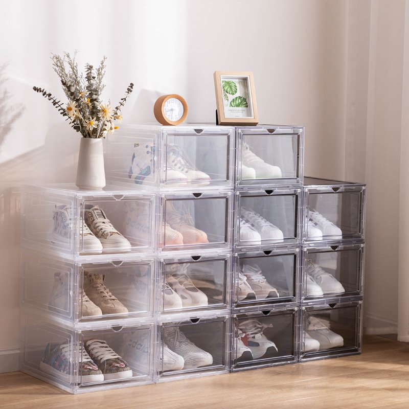 Tiktok Hot Sale Detachable Plastic Transparent Clear Shoes Storage Box Strong Shoe Display Box Sneaker Organizer Box