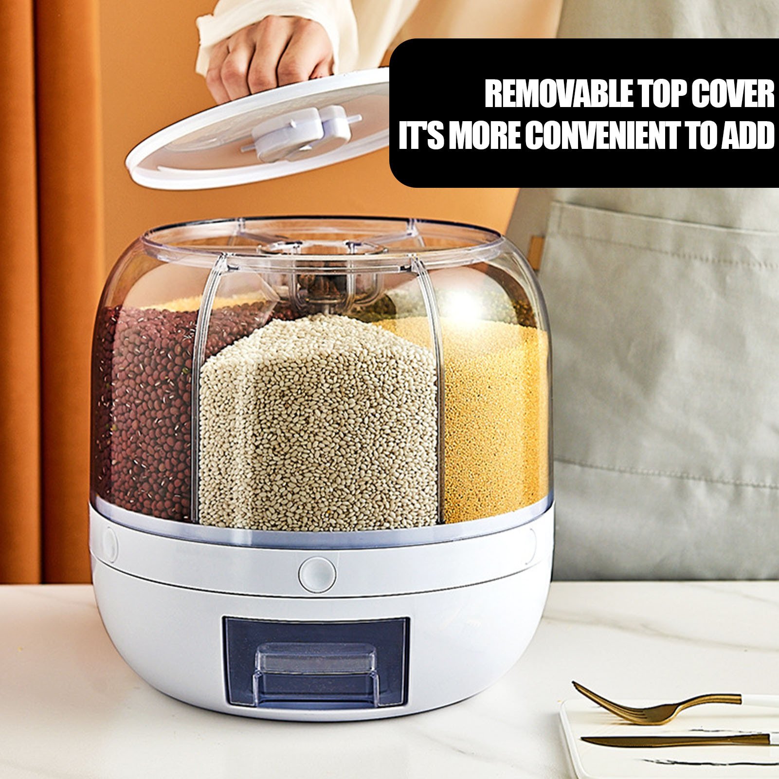 6 Square Round Rice Rotary Storage Container Dry Food Storage Box Large Food Dispenser Rice Bucket Kitchen Storage Boxes & Bins