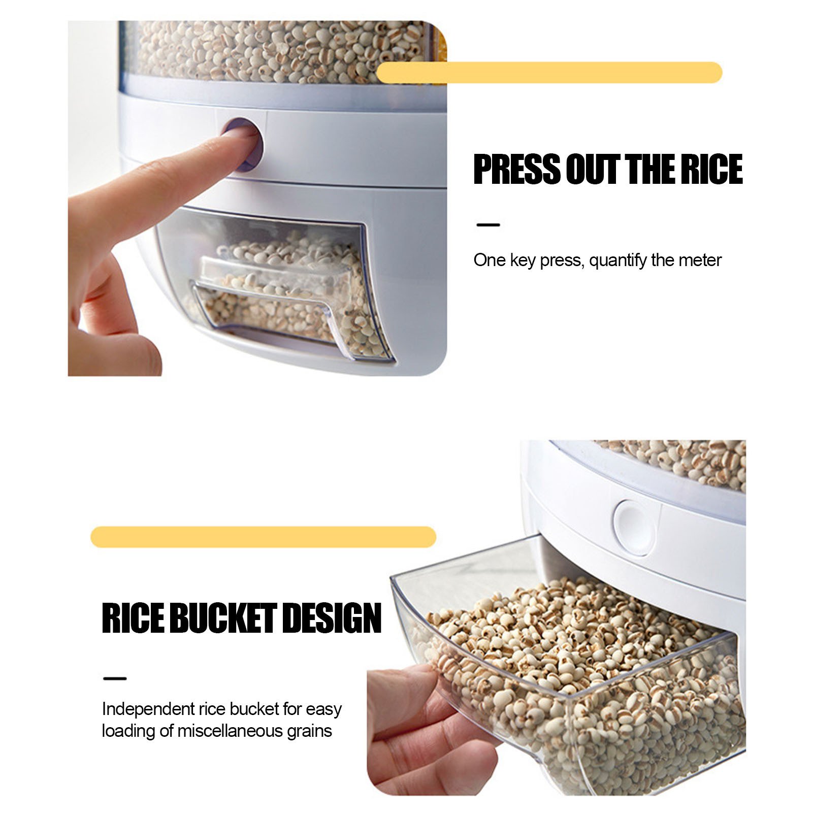 6 Square Round Rice Rotary Storage Container Dry Food Storage Box Large Food Dispenser Rice Bucket Kitchen Storage Boxes & Bins