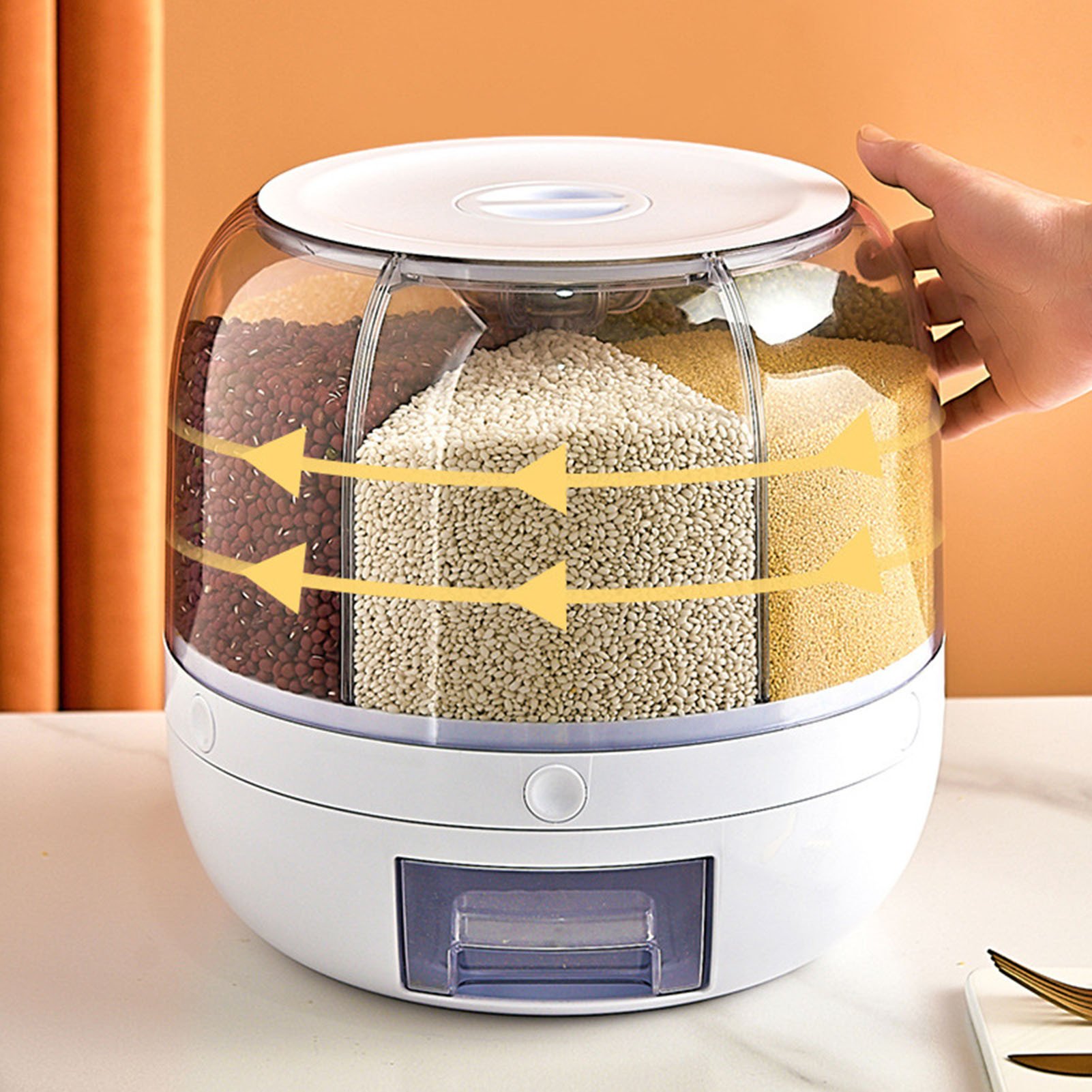 6 Square Round Rice Rotary Storage Container Dry Food Storage Box Large Food Dispenser Rice Bucket Kitchen Storage Boxes & Bins