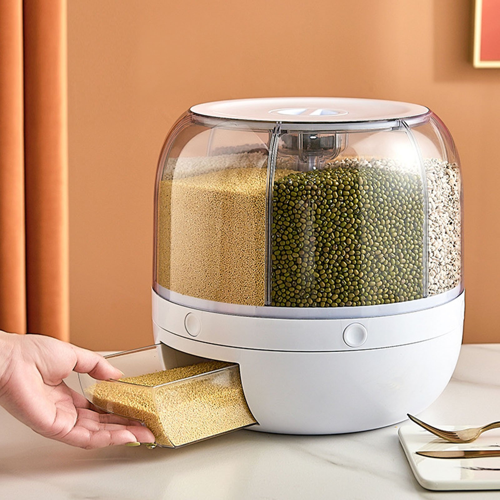 6 Square Round Rice Rotary Storage Container Dry Food Storage Box Large Food Dispenser Rice Bucket Kitchen Storage Boxes & Bins