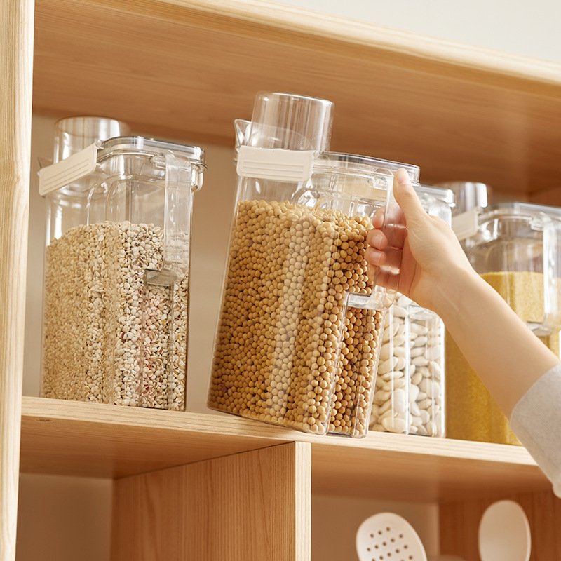 kitchen Grain Storage Box Sealed Jar Plastic Transparent Dry Grain Snack Flour Grain Storage Container Organizer