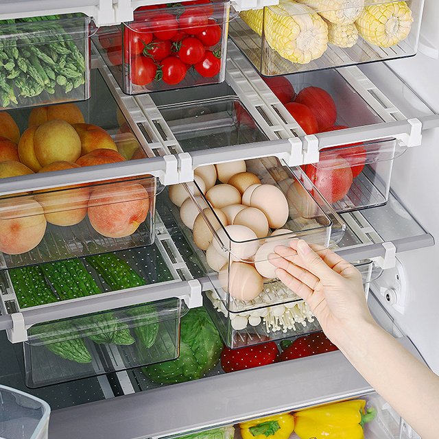 JILEN- Fridge Organizer Slide Under Shelf Drawer Box Rack Refrigerator Egg Vegetable Kitchen Fruit Food Storage Container