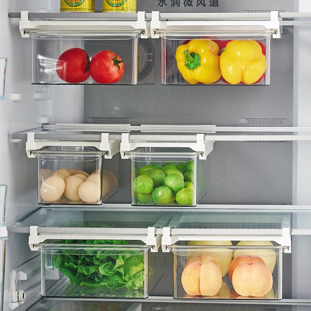 JILEN- Fridge Organizer Slide Under Shelf Drawer Box Rack Refrigerator Egg Vegetable Kitchen Fruit Food Storage Container
