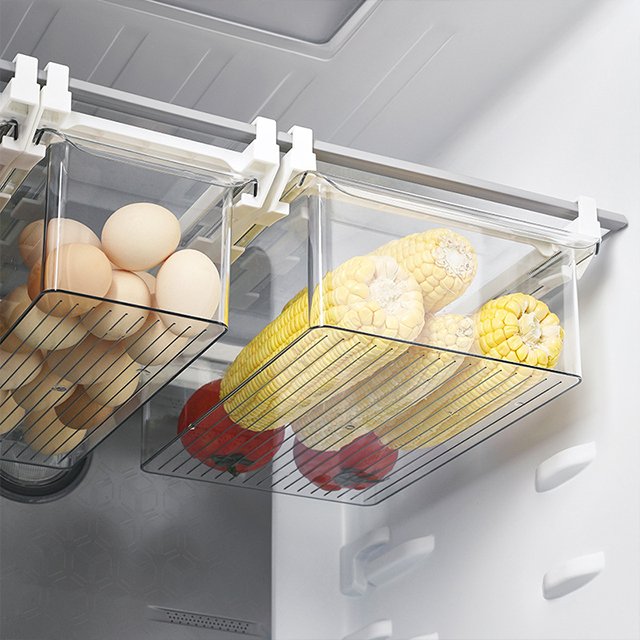 JILEN- Fridge Organizer Slide Under Shelf Drawer Box Rack Refrigerator Egg Vegetable Kitchen Fruit Food Storage Container