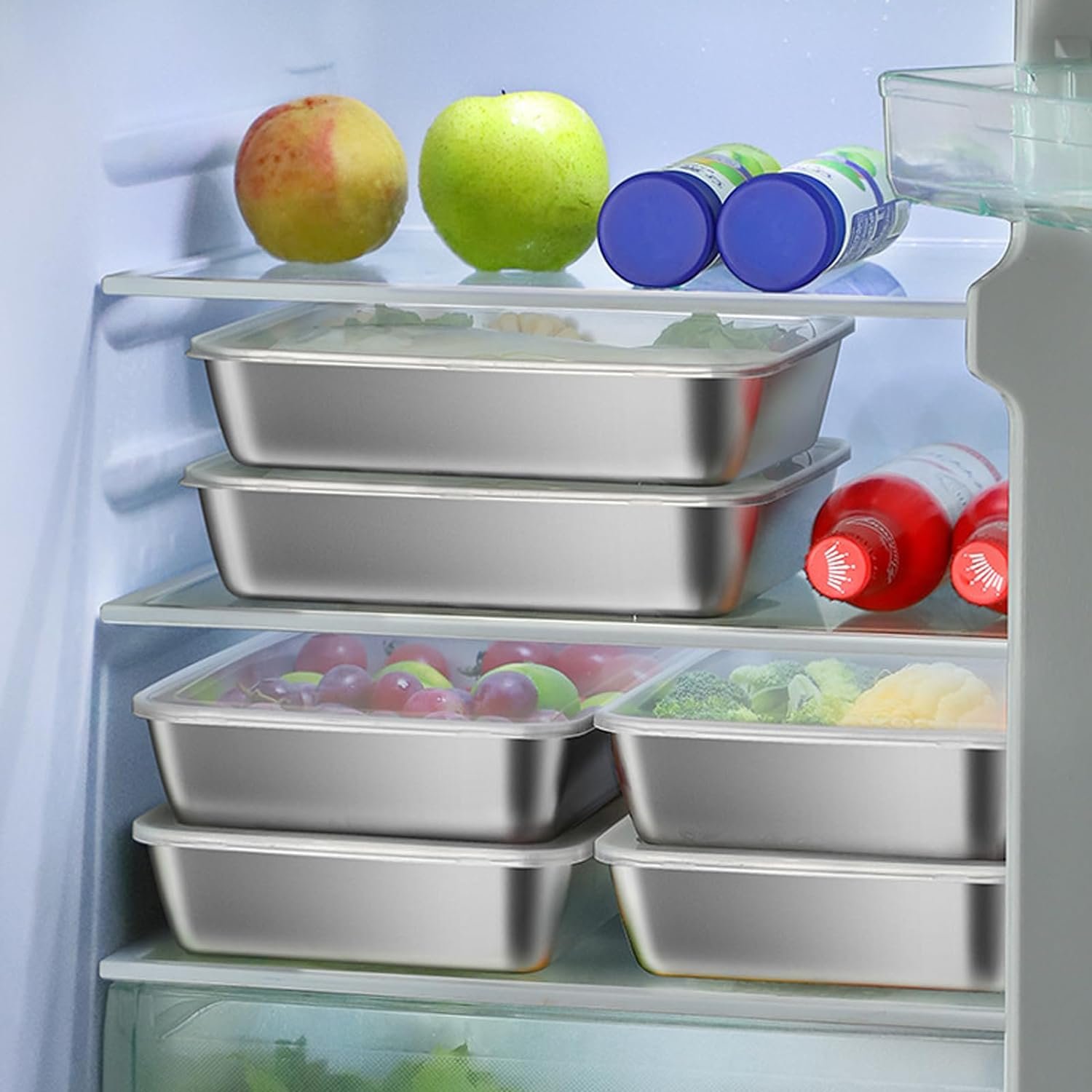 Kitchenware Rectangle Stainless Steel Fridge Food Storage Container Box With PP Lids Baking Serving Tray with rack