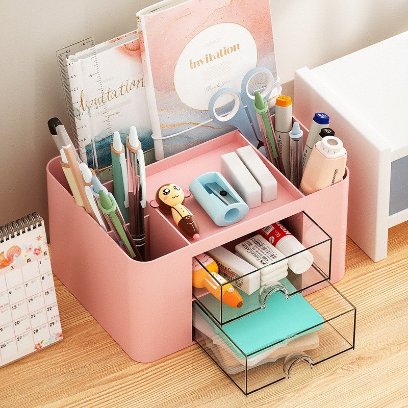 Hot Selling cosmetic Large Capacity Transparent Plastic Desktop Storage Box Modern Style Office Home Use Pen Holder Drawer