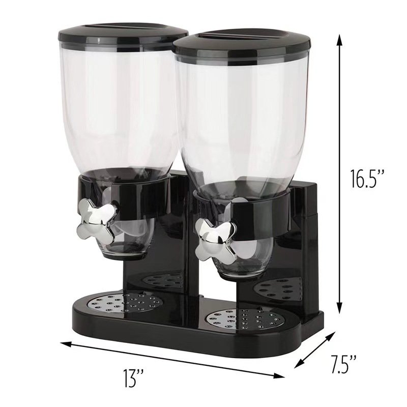 Dual-Container Plastic Kitchen Dry Food Storage Manual Rotate Button for Bulk Cereal Grain Rice Storage