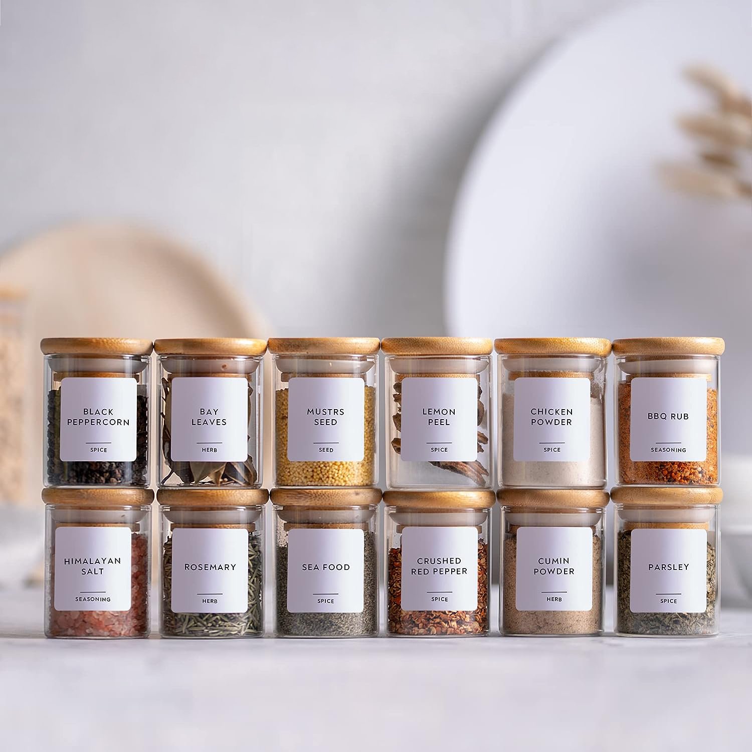 mini glass seasoning bottle Food Storage Container with Airtight Bamboo Lid Clear Glass Jar