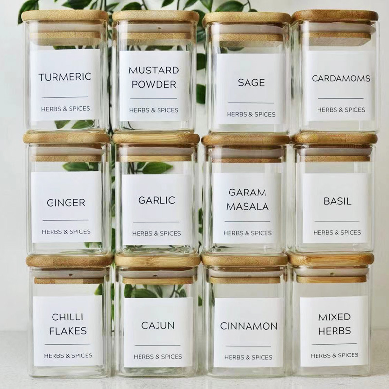 mini glass seasoning bottle Food Storage Container with Airtight Bamboo Lid Clear Glass Jar