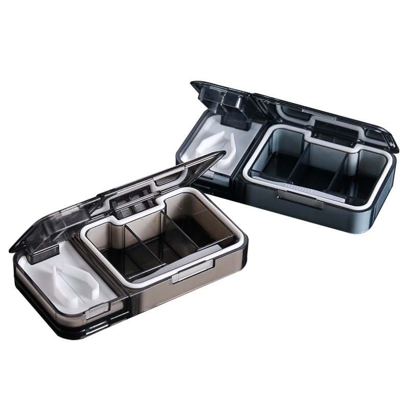 BPA Free Pill Box with Pill Cutter with Powder Grinder Mini Portable Medicine Storage Case For Vitamin Fish Oil For Travel