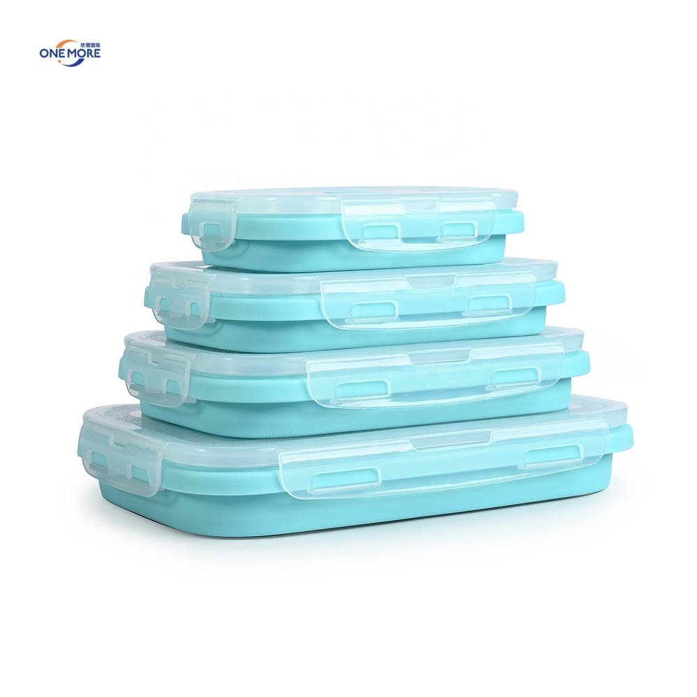 Collapsible Food Storage Container Rectangle Foldable Silicone Bowls with Airtight Snap-Top Lid