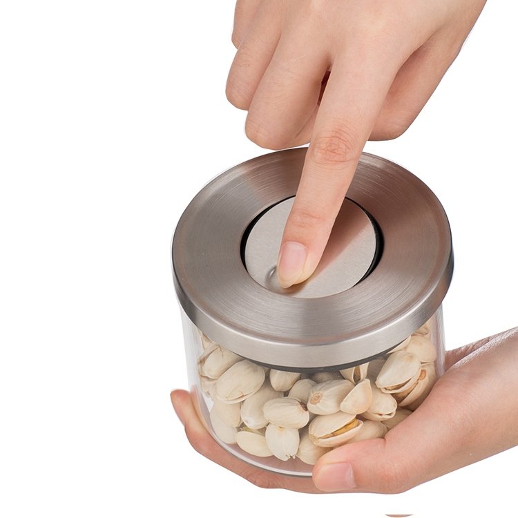 custom food storage canister container 3 piece set borosilicate glass jar with a metal Pressure-release lid