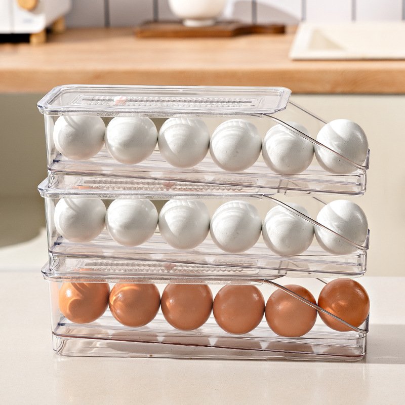 Automatic Rolling Egg Holder for Refrigerator Egg Storage Container Box Fridge Stackable Eggs Organizer Tray