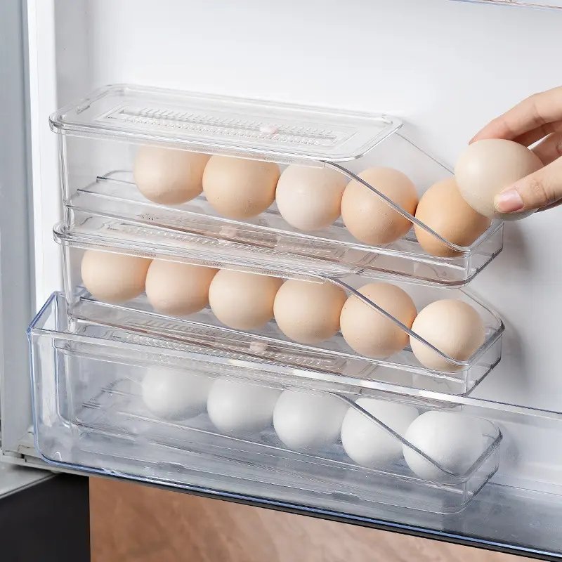 Automatic Rolling Egg Holder for Refrigerator Egg Storage Container Box Fridge Stackable Eggs Organizer Tray