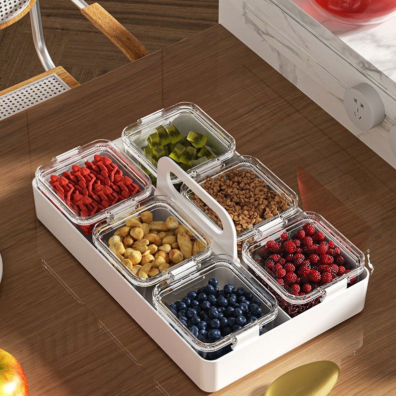 Food Sealed Storage Box Food Container Fruit Snack Storage Box Outdoor Picnic Divided Serving Tray with lid and handle