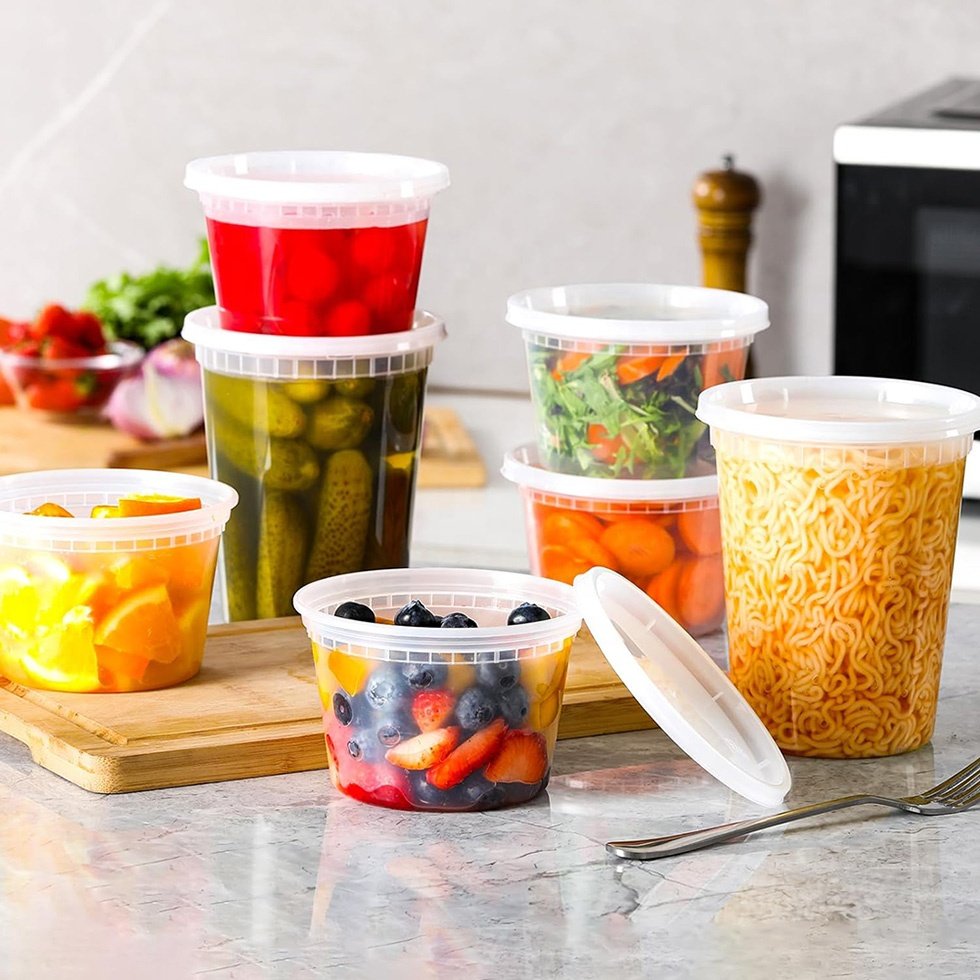BPA Free Stackable Leakproof Microwave Freezer Safe Food Storage Containers 32 oz Slime Soup Plastic Deli Containers with Lids