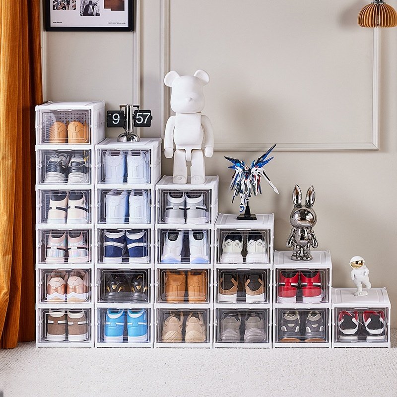 Furniture Shoe Rack Cabinet Shoe Box Folding Display Stackable Transparent Clear Plastic Home Organizer Box Storage Shoes Rack