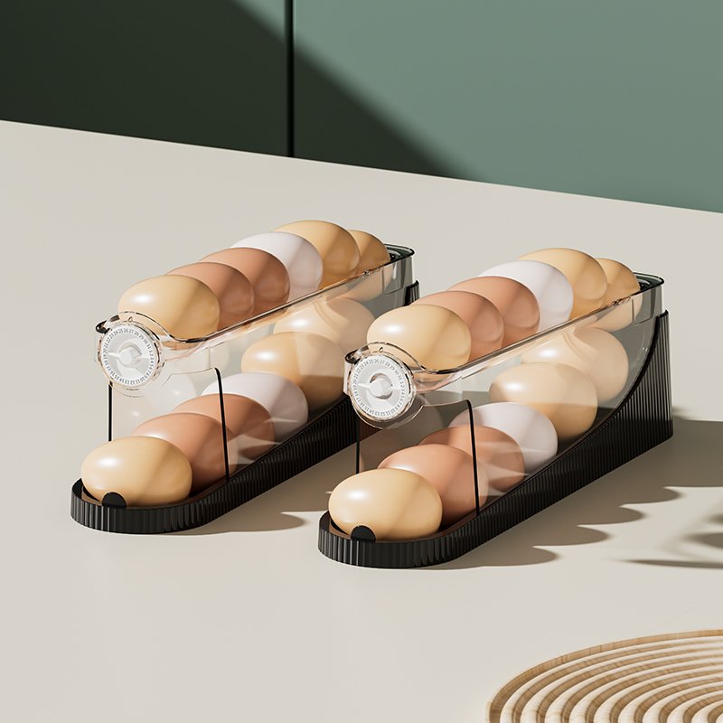 Dedicated Plastic PET Egg Automatic Rolling Storage Box for Kitchen Organization & Camping Food Storage & Container