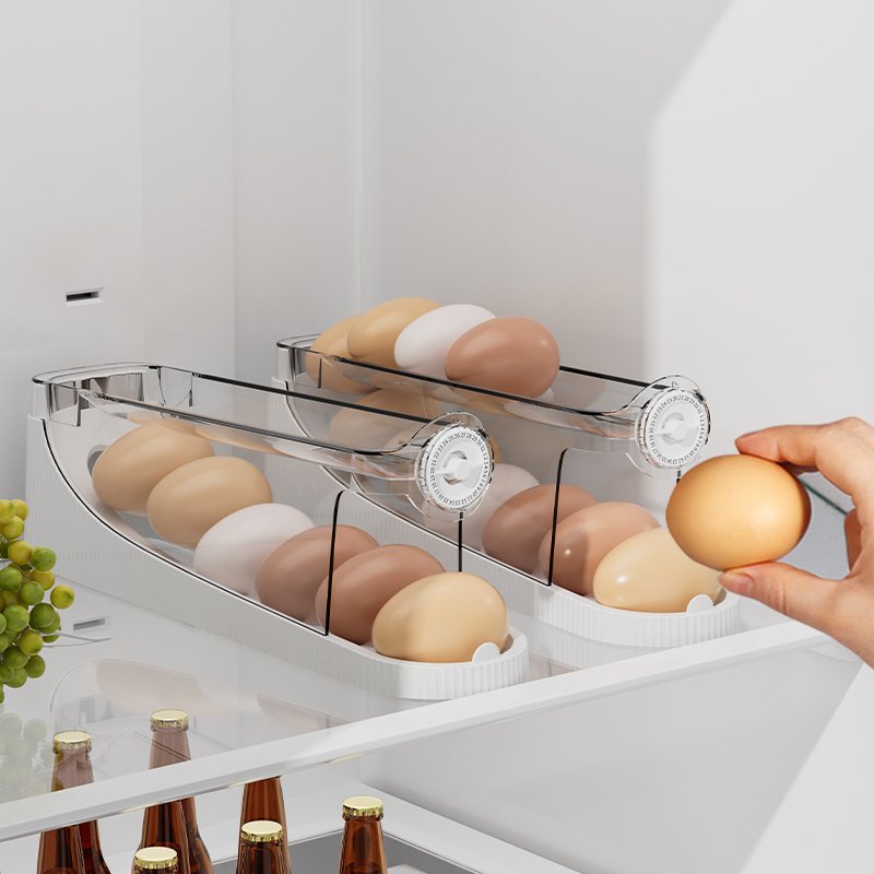 Dedicated Plastic PET Egg Automatic Rolling Storage Box for Kitchen Organization & Camping Food Storage & Container