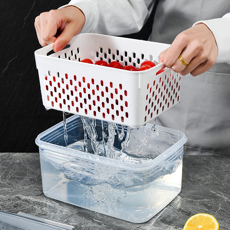 6Pack Kitchen PP Plastic BPA free Fridge Vegetable Food Storage Container With Drain Basket For fruit, Cereal, Rice, Pasta