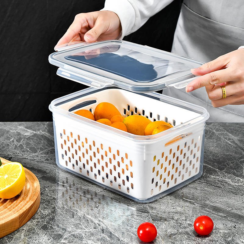 6Pack Kitchen PP Plastic BPA free Fridge Vegetable Food Storage Container With Drain Basket For fruit, Cereal, Rice, Pasta