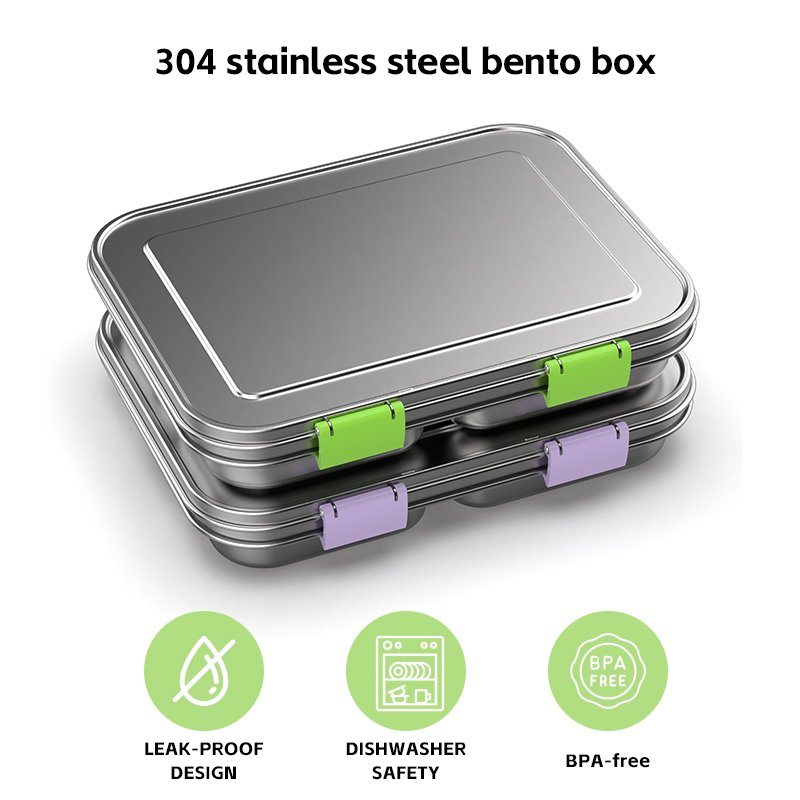 Rectangular 800ml Bento Lunch Box Stainless Steel Bento Box Food Container Storage Box With Wing Clips For Kids And Adults