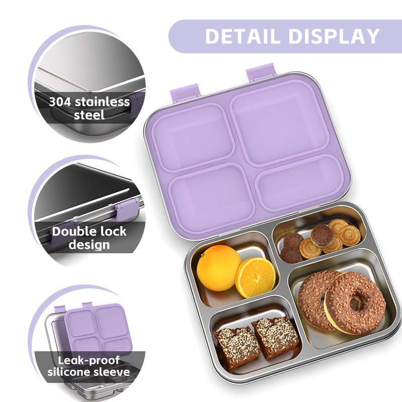 Rectangular 800ml Bento Lunch Box Stainless Steel Bento Box Food Container Storage Box With Wing Clips For Kids And Adults