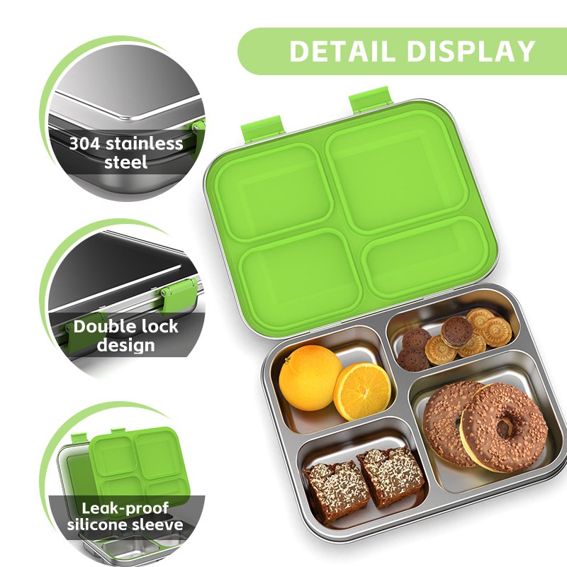 Rectangular 800ml Bento Lunch Box Stainless Steel Bento Box Food Container Storage Box With Wing Clips For Kids And Adults