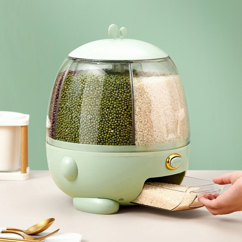 360 Degrees 5 Grids Rotate Transparent Bpa Free Plastic Cereal Dispenser Storage Box Sealed Rice Bucket