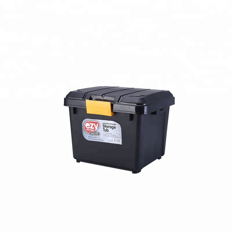 heavy-duty hinged-lid plastic tool box for garage