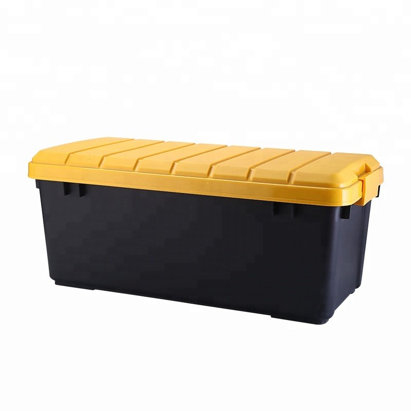heavy-duty hinged-lid plastic tool box for garage