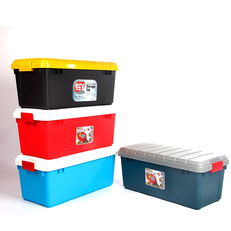heavy-duty hinged-lid plastic tool box for garage