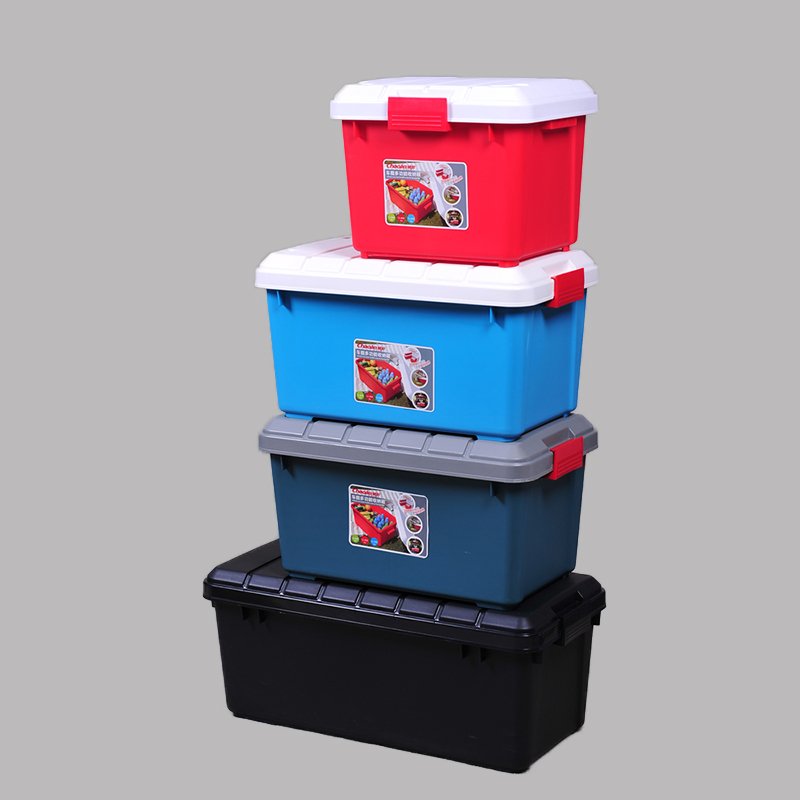 heavy-duty hinged-lid plastic tool box for garage