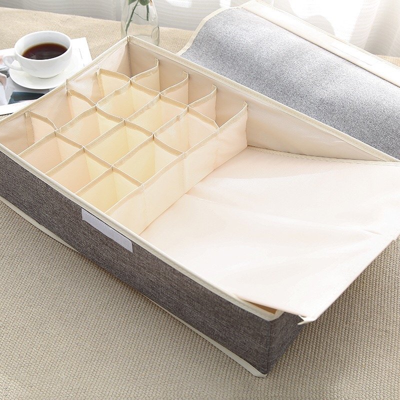 Washable Cotton Line Underwear Storage Box Foldable Socks Storage Bins with Lid
