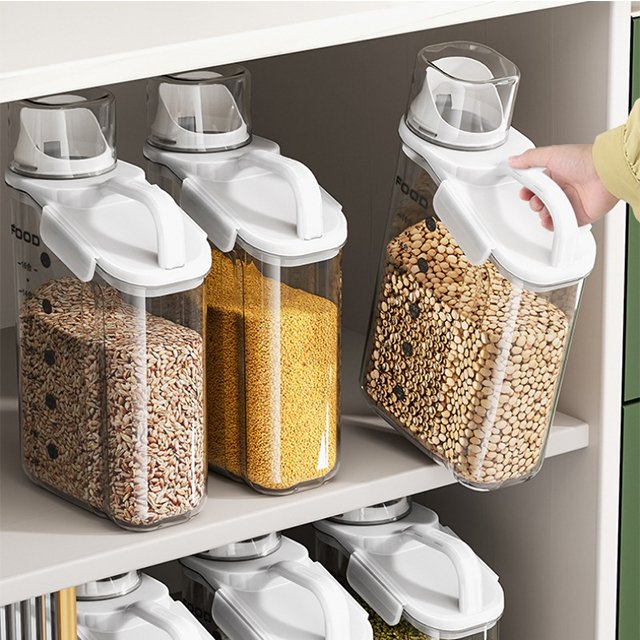 JILEN- Tmay Grain Storage Container Rice Storage Box,PP Food Saver, Kitchen Sealed Food Cereal Storage Containers with Scale and Cover