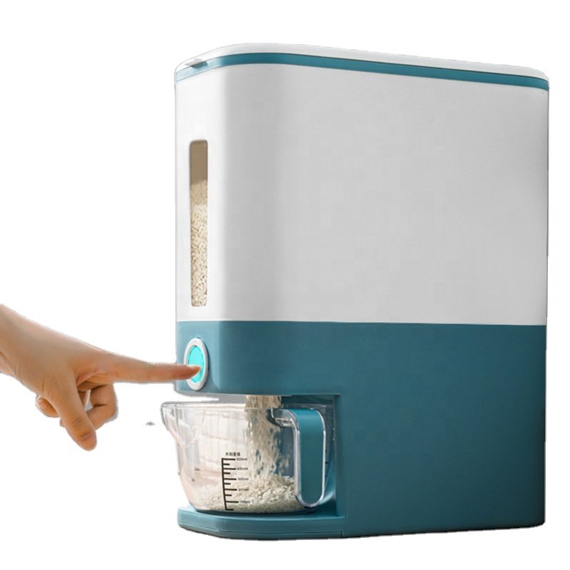 Amazon Rice Grain Dispenser Storage Box Kitchen Cat Dry Cereal Bulk Food Container Dispenser Hot Sale Plastic 12kg Minimalist